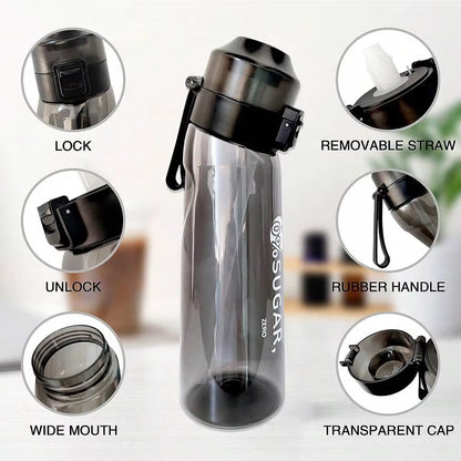 Motion Water Bottle with 1Or7 Flavour Pods 650ML Large Capacity Sports Water up Bottle Starter up Set New Fruit Fragrance